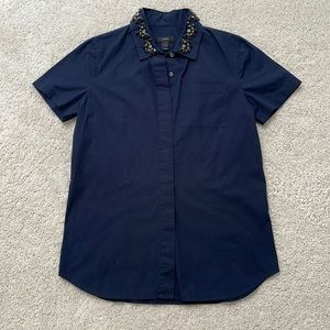 JCrew jeweled collar short sleeve button down shirt